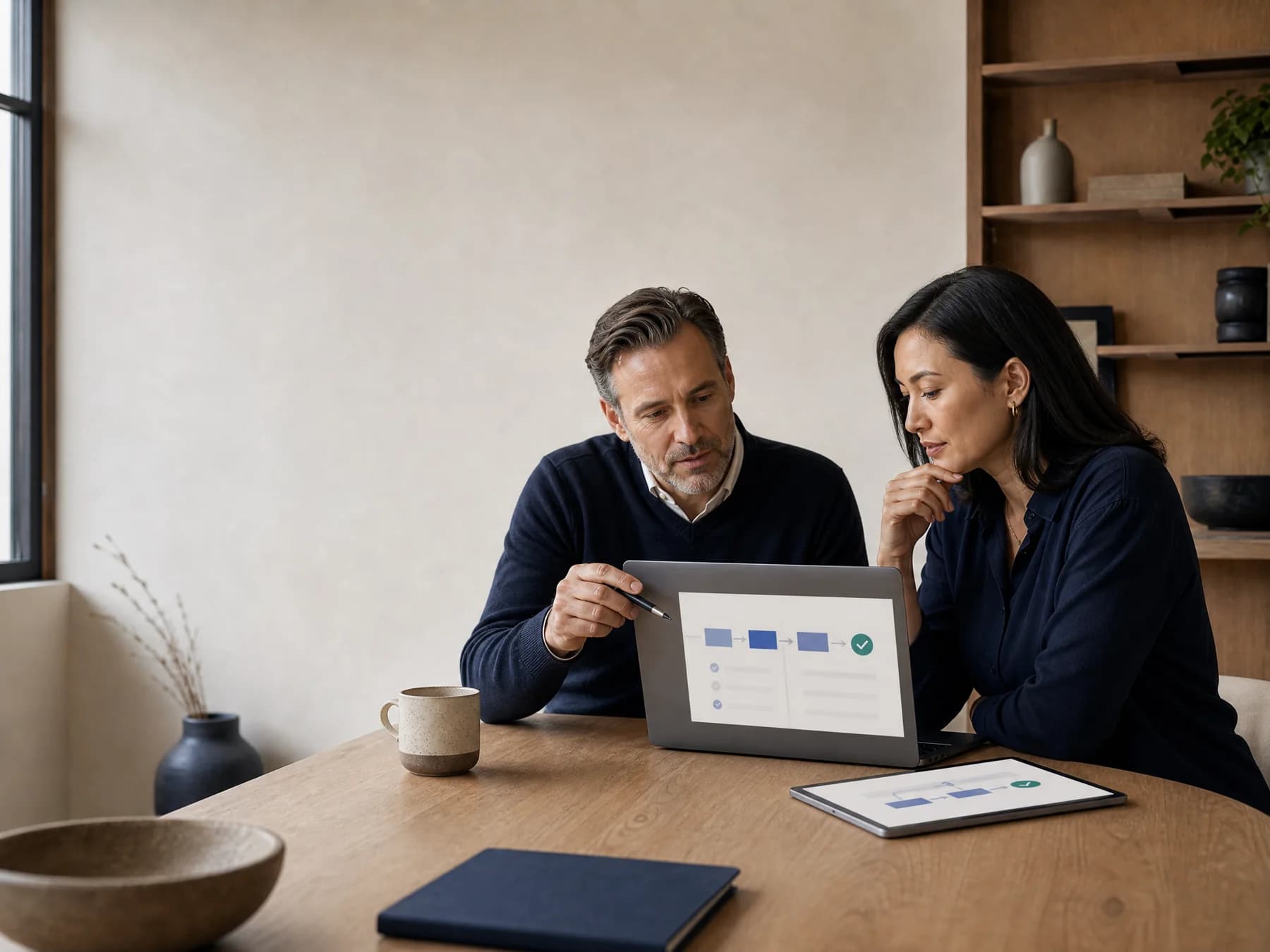 Advisor and client leader reviewing a structured monthly service cycle